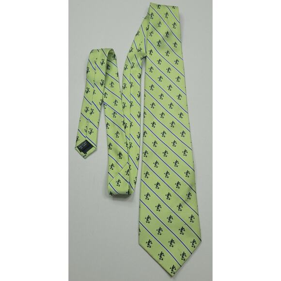 VTG Classic Mickey Mouse Disney Park Green Blue Striped 100% Silk Necktie Tie 4" - Picture 4 of 6